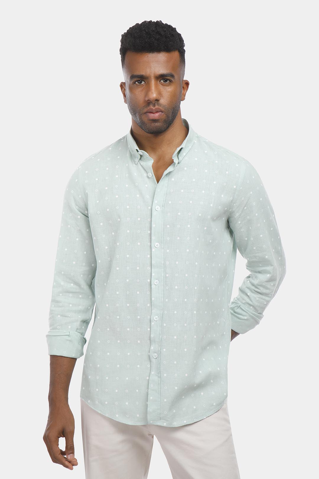 Mint Patterned Slim Fit Shirt