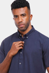 navy blue short sleeve slim fit shirt