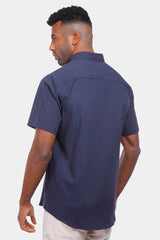 navy blue short sleeve slim fit shirt