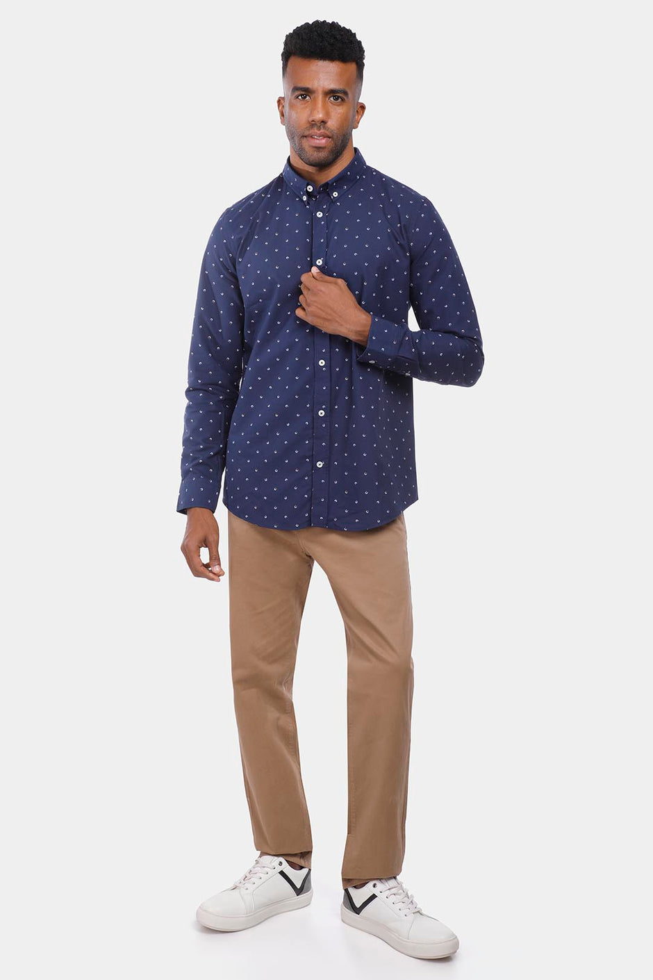 Navy Patterned Slim Fit Shirt