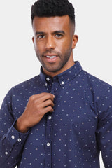 Navy Patterned Slim Fit Shirt