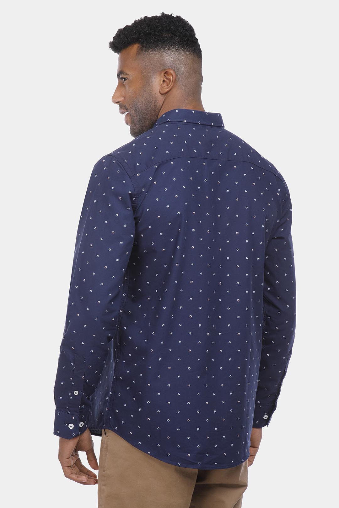 Navy Patterned Slim Fit Shirt