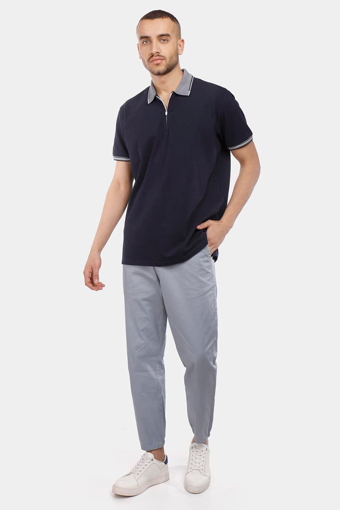 navy zipper polo shirt