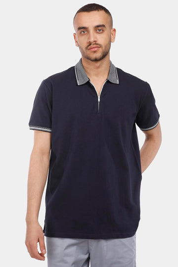 navy zipper polo shirt