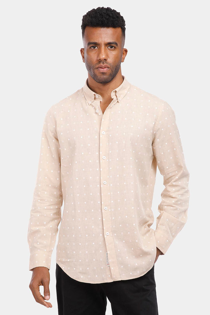 Beige Patterned Slim Fit Shirt