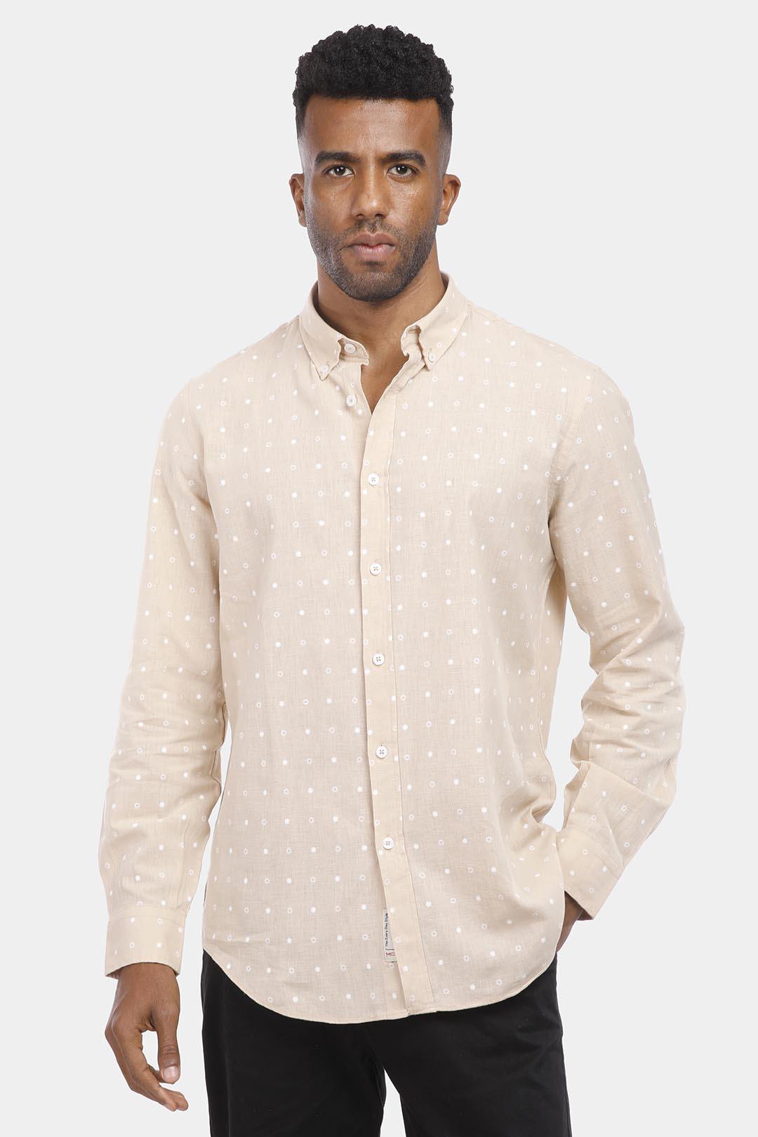 Beige Patterned Slim Fit Shirt