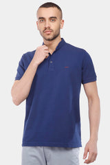 navy mandarin collar polo shirt