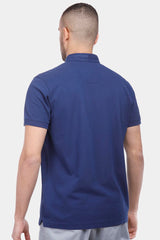 navy mandarin collar polo shirt