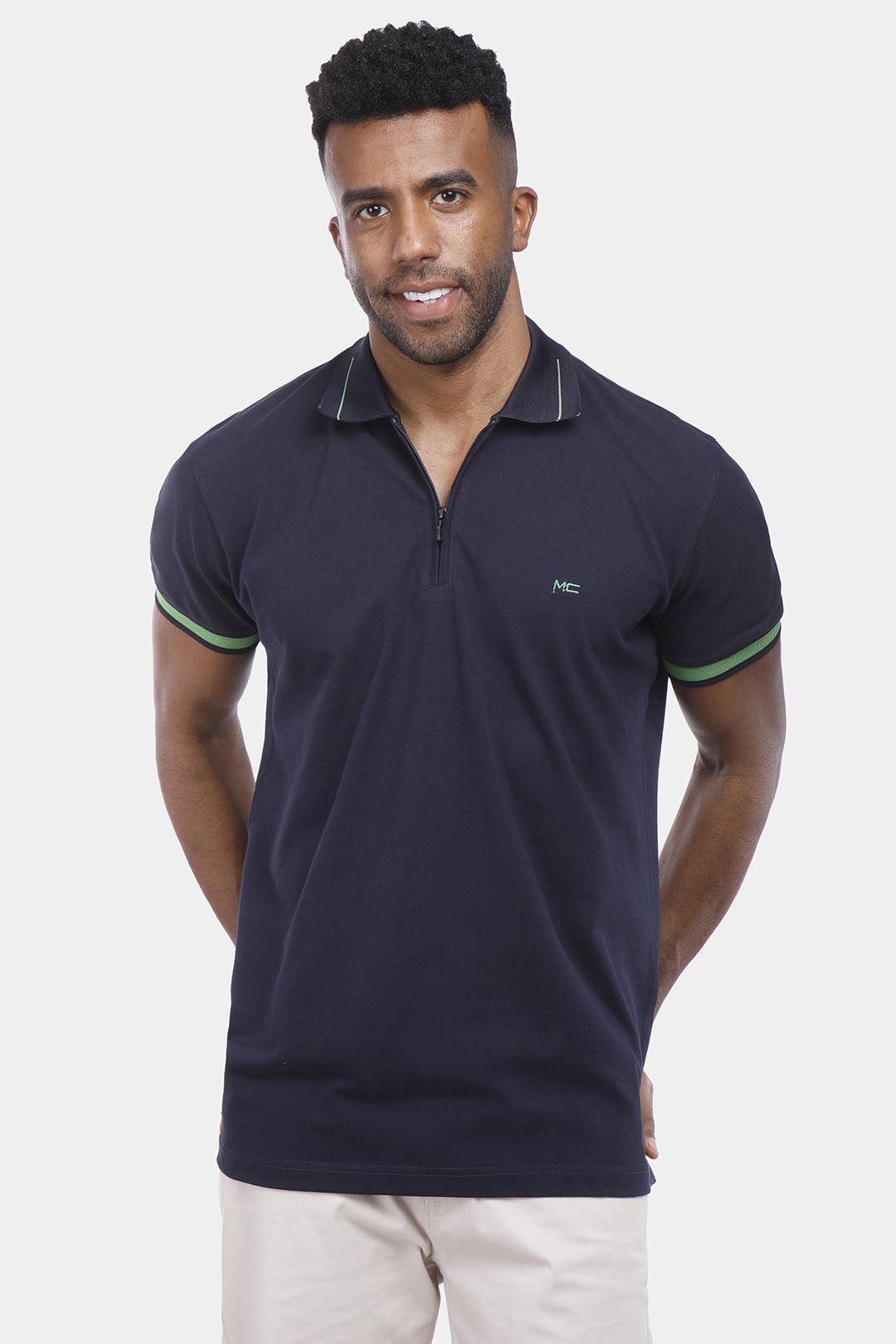 navy zipper polo shirt