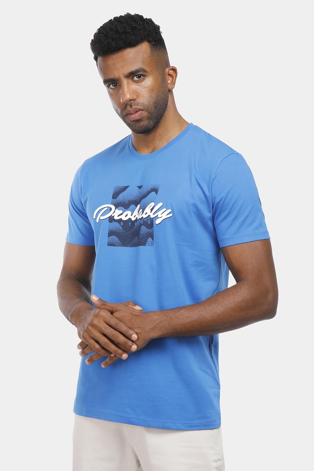 blue Printed Crew Neck T-Shirt