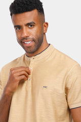 beige mandarin collar polo shirt