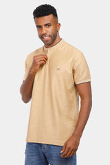 beige mandarin collar polo shirt