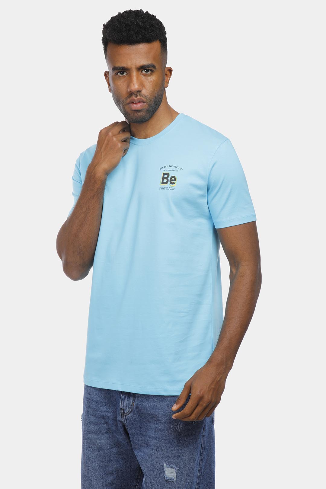 Aqua Printed Crew Neck T-Shirt