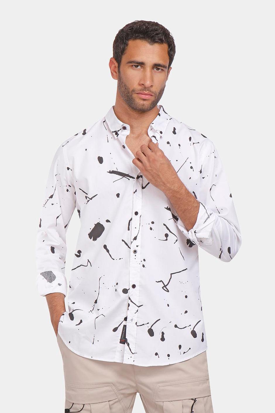 white printed slim fit shirt