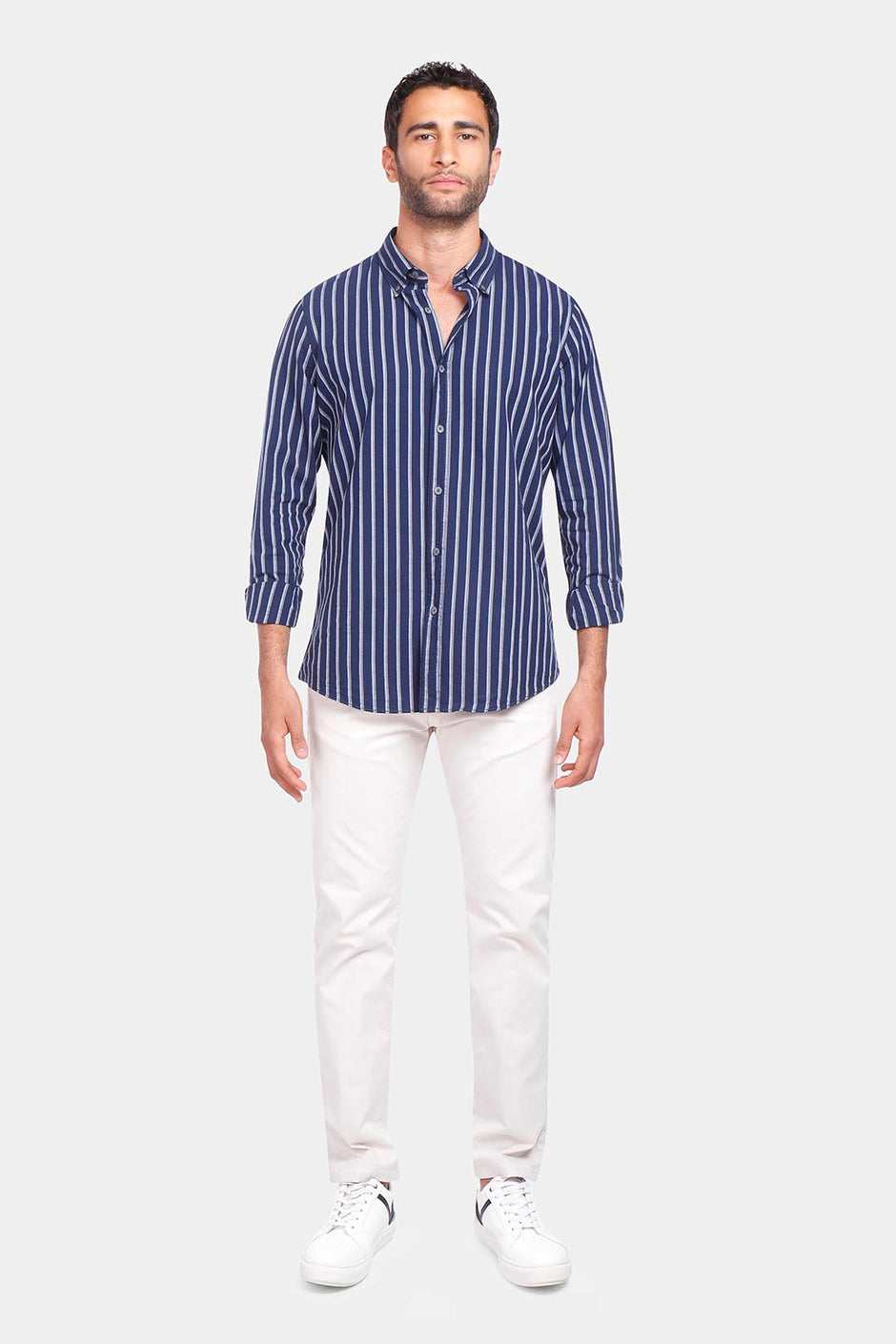 navy striped slim fit shirt