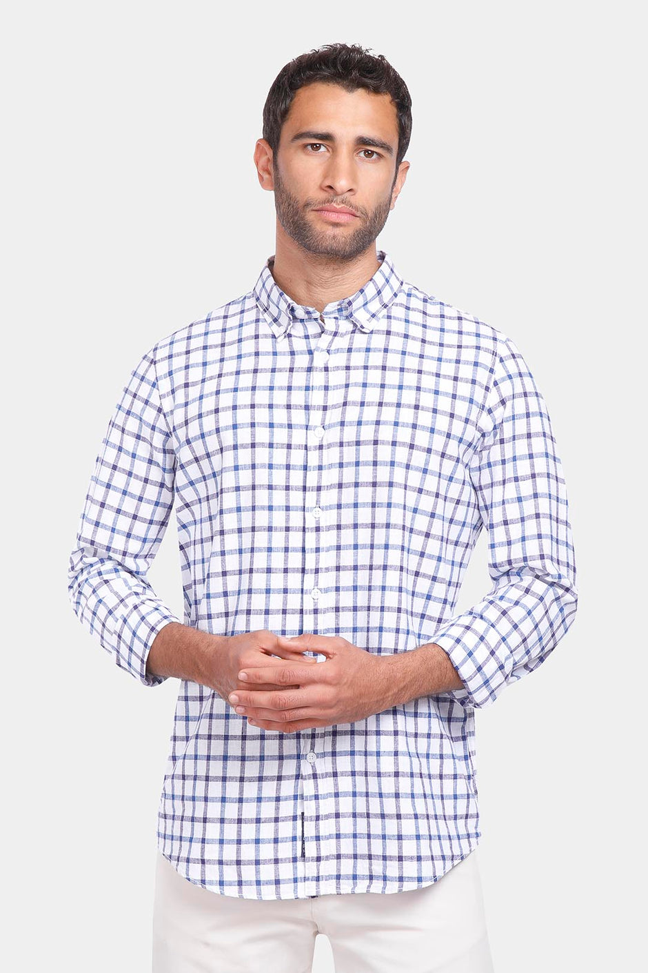 Navy Checked Slim Fit Shirt