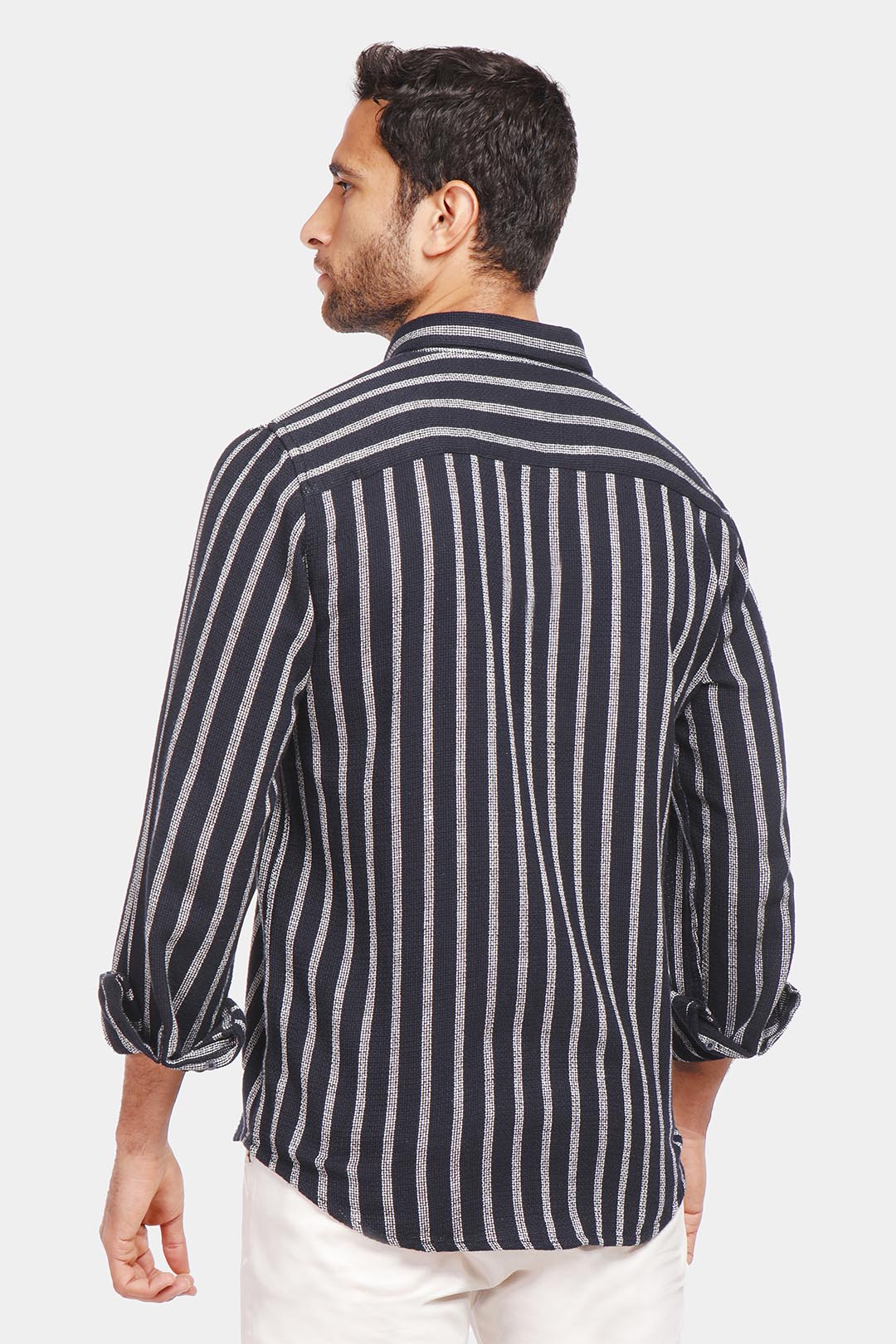 navy striped slim fit shirt