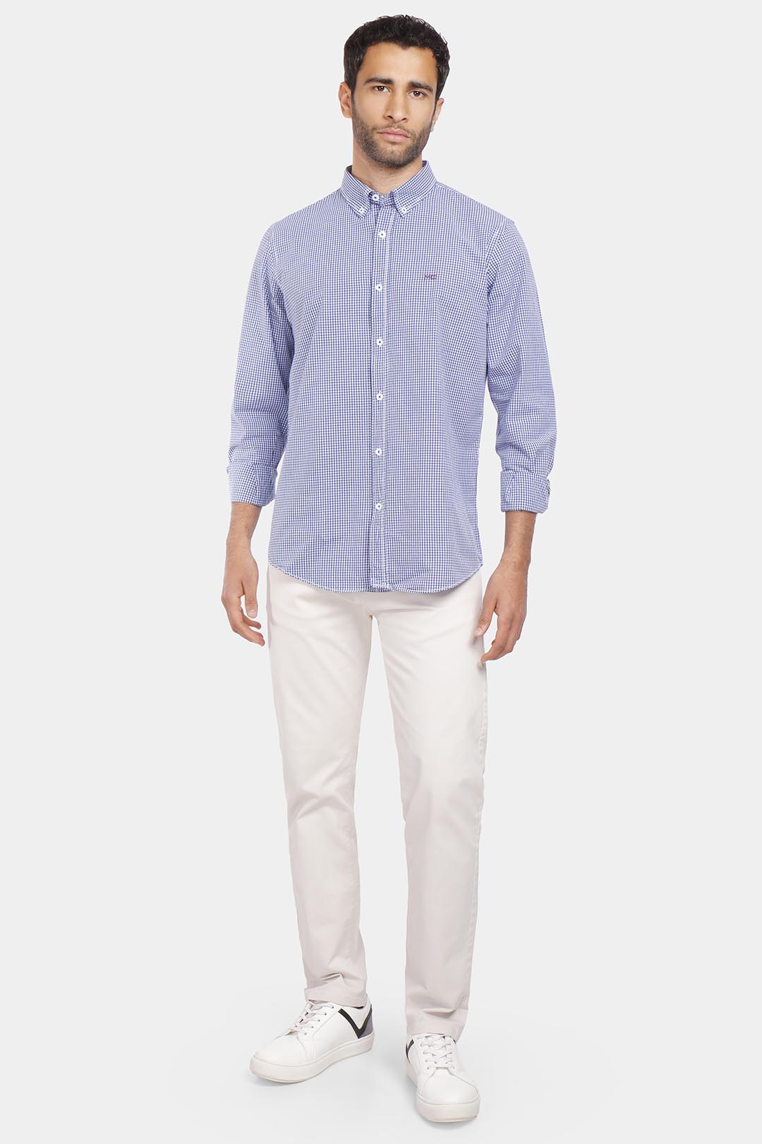 sky blue checked slim fit shirt