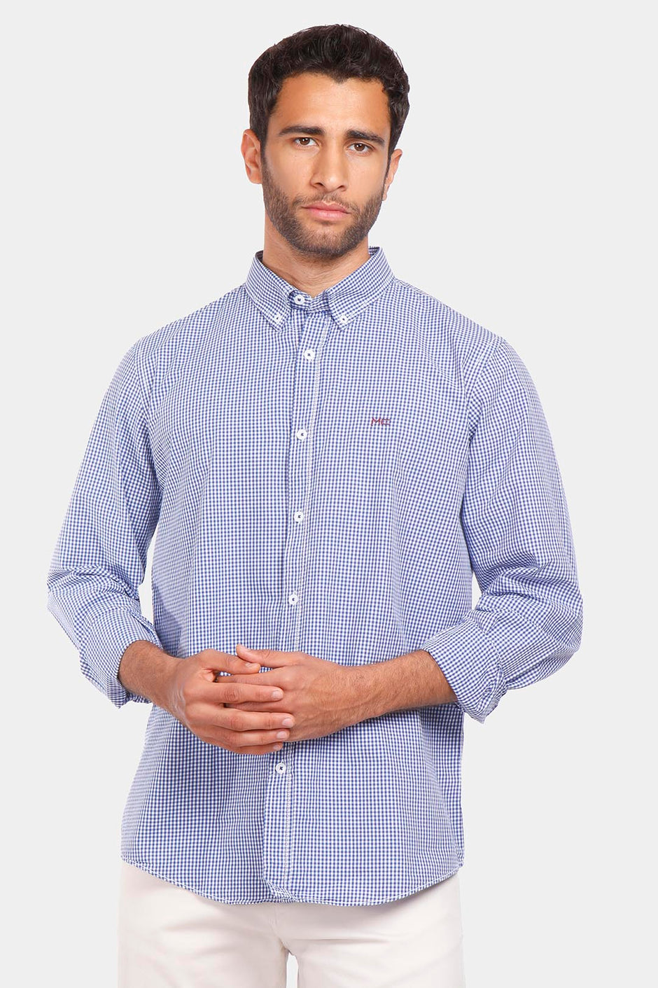 sky blue checked slim fit shirt