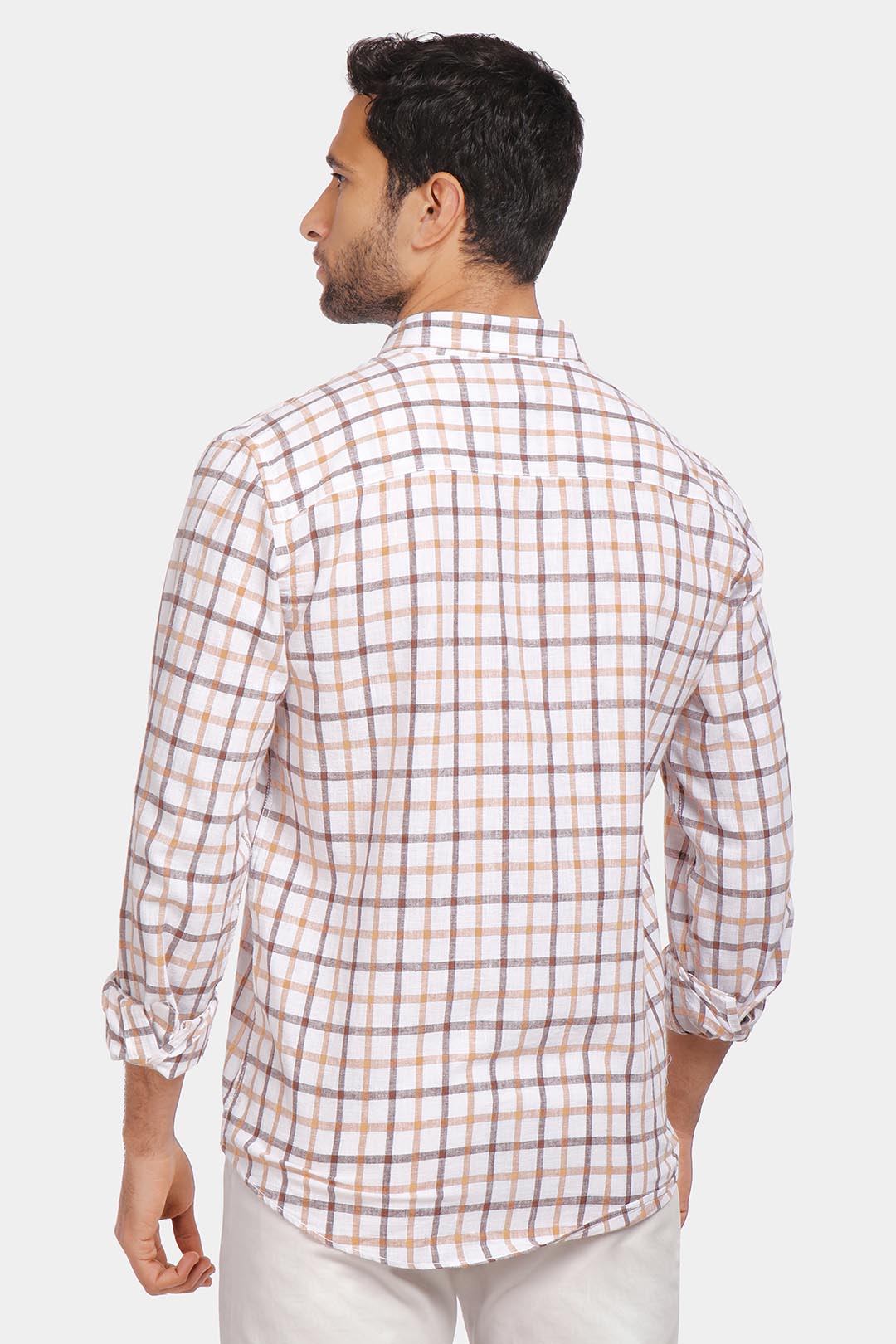 checked shirt brown summer linen