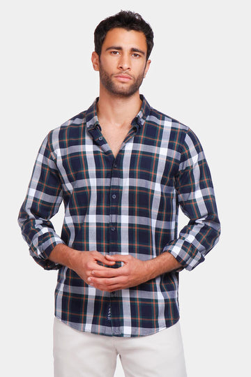 Navy Checked Slim Fit Shirt