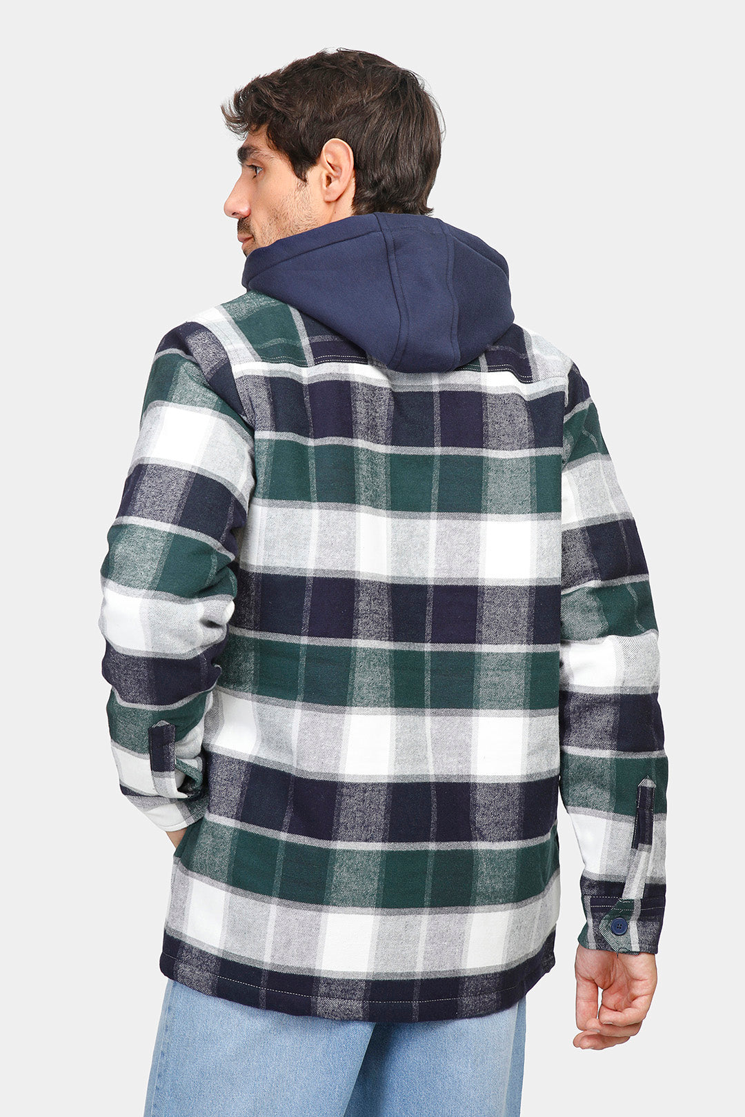 Navy Checked Hoodie Overshirt