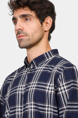 Navy Slim Fit Checked Shirt