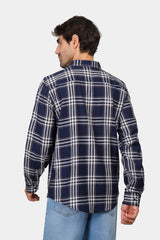 Navy Slim Fit Checked Shirt