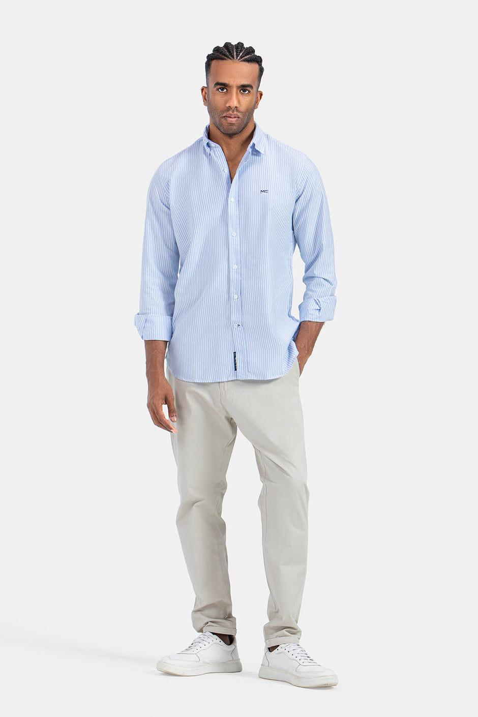 Sky Blue Striped Slim Fit Shirt