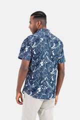 Navy Patterned Short Sleeve Slim Fit Shirt