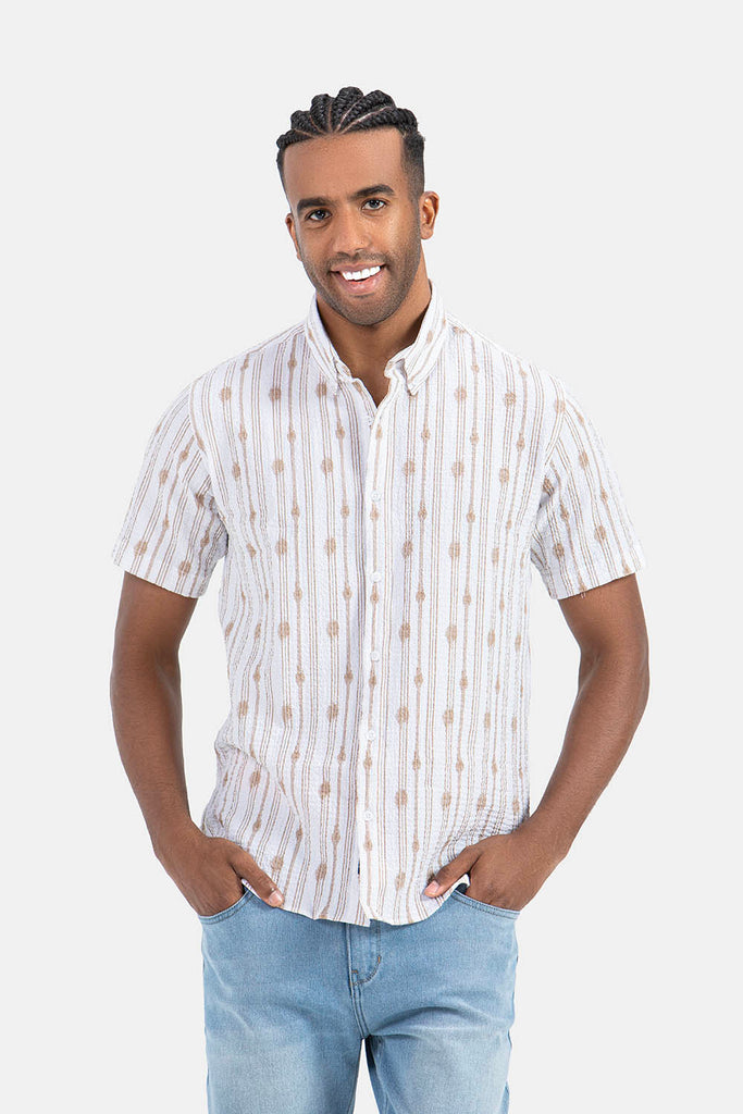 Beige Short Sleeve Slim Fit Shirt