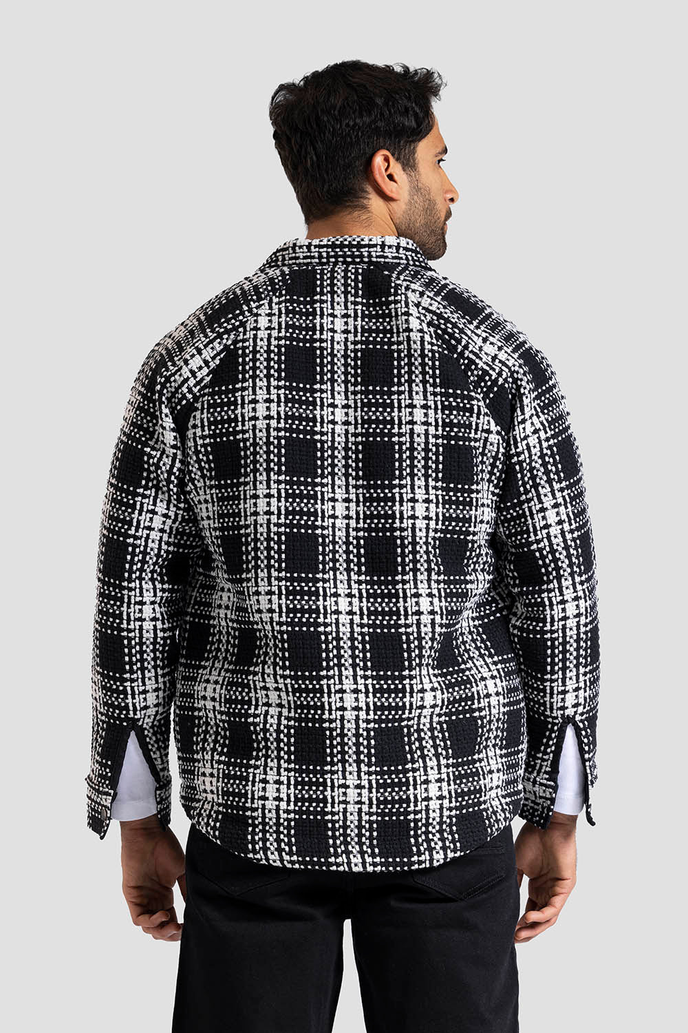Black Checked Over Size Shirt Jacket