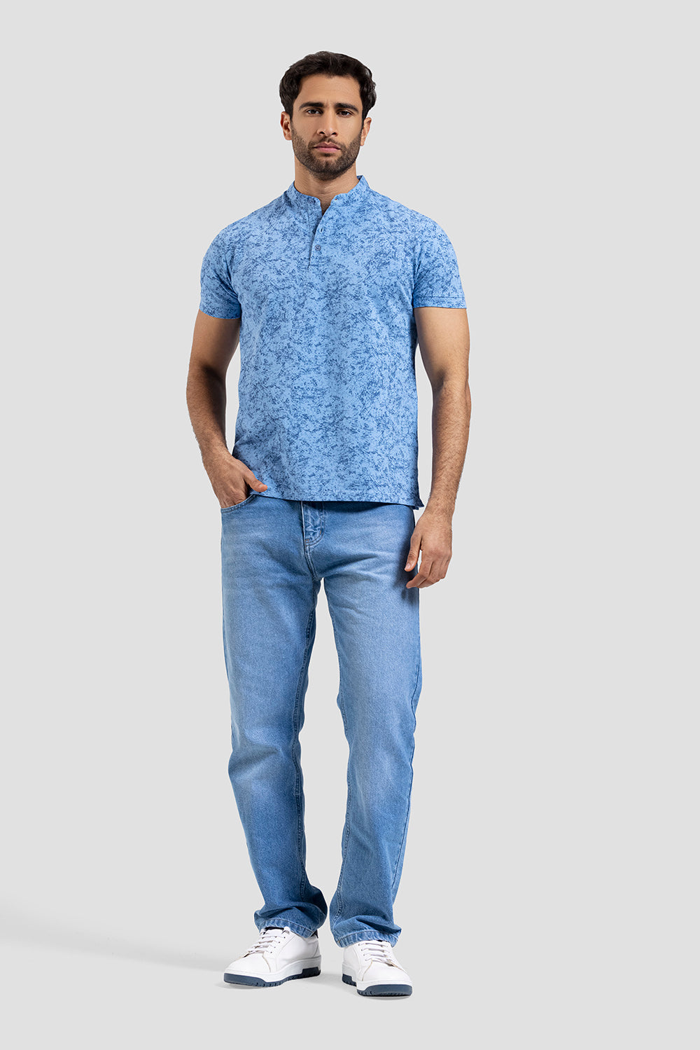 Slim Fit Mandarin Collar Polo Shirt
