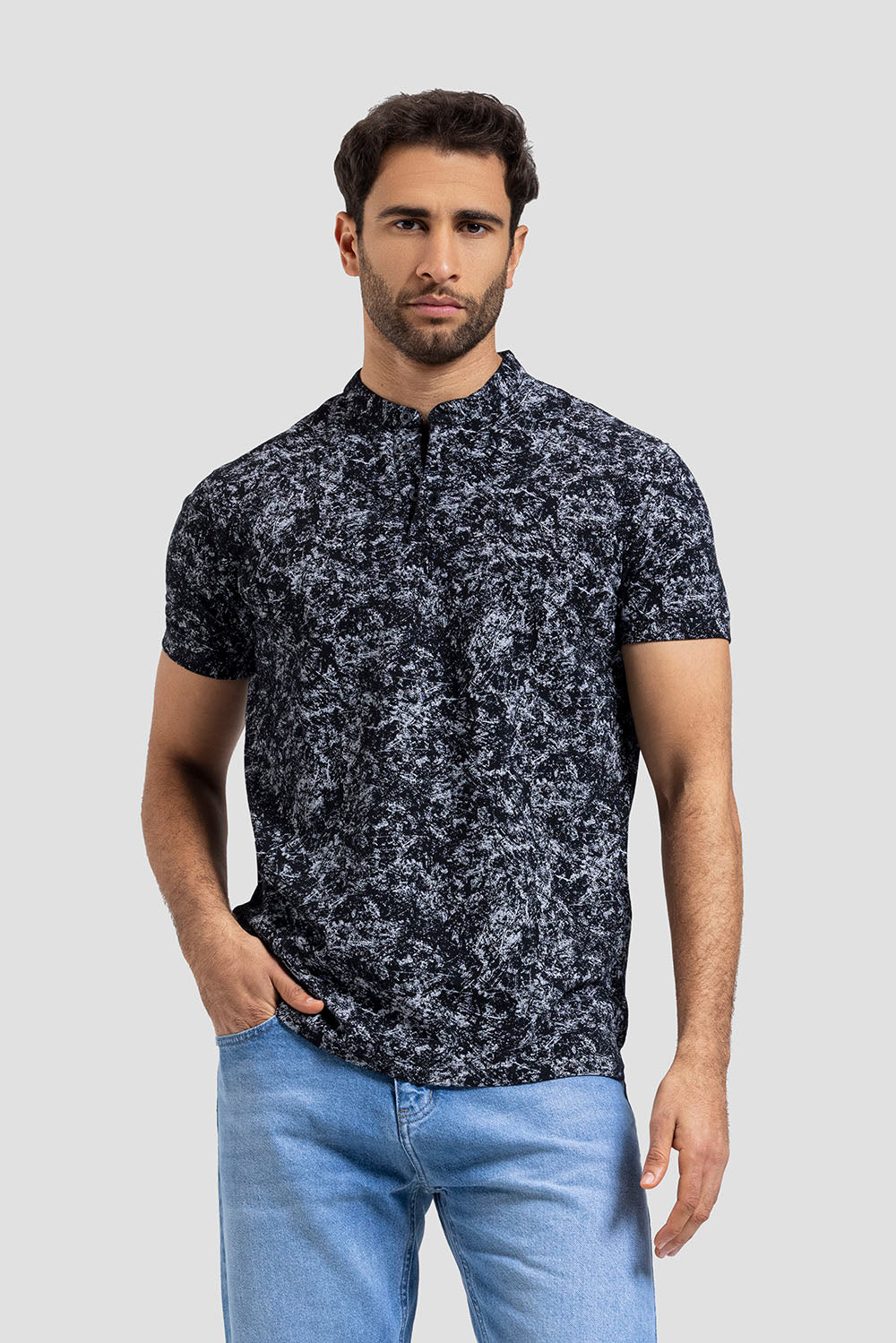 Slim Fit Mandarin Collar Polo Shirt