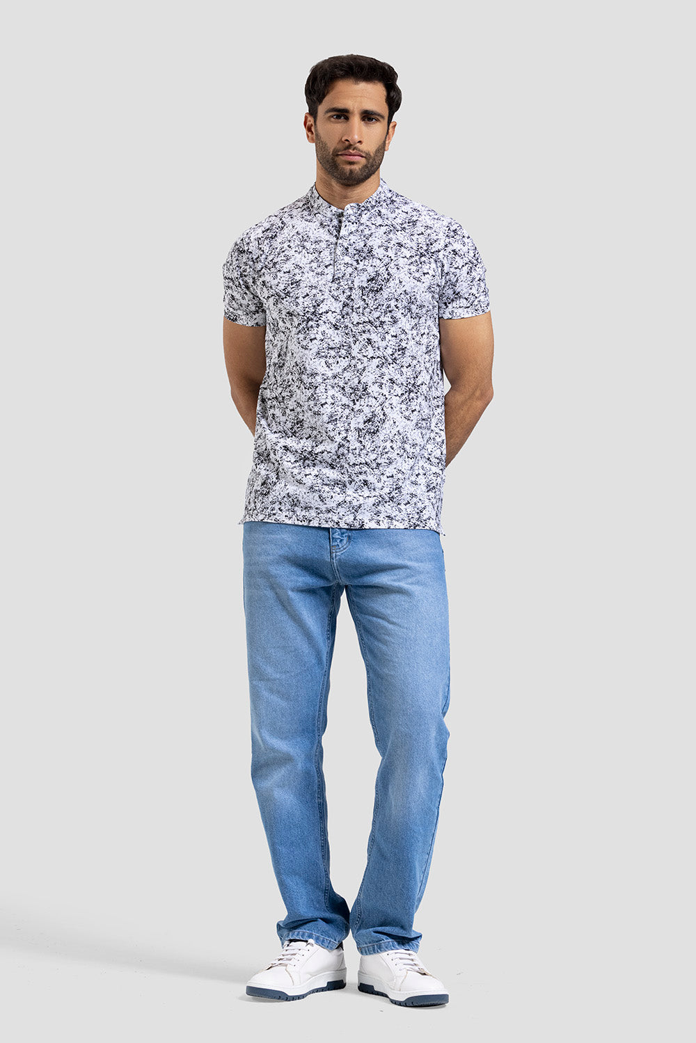 Slim Fit Mandarin Collar Polo Shirt
