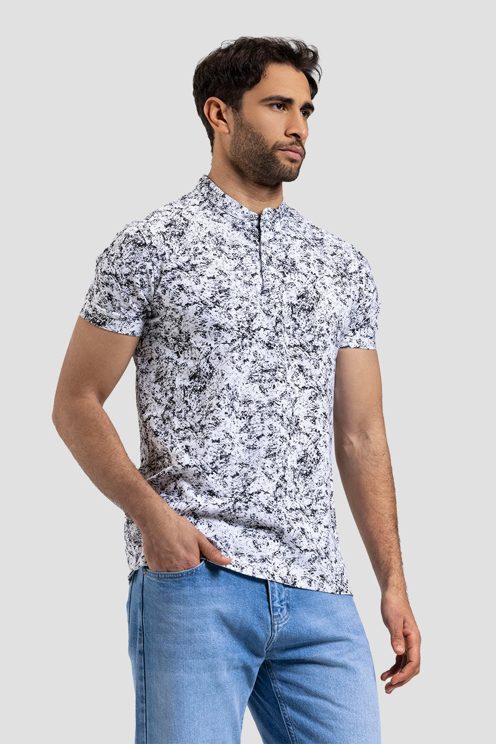 Slim Fit Mandarin Collar Polo Shirt