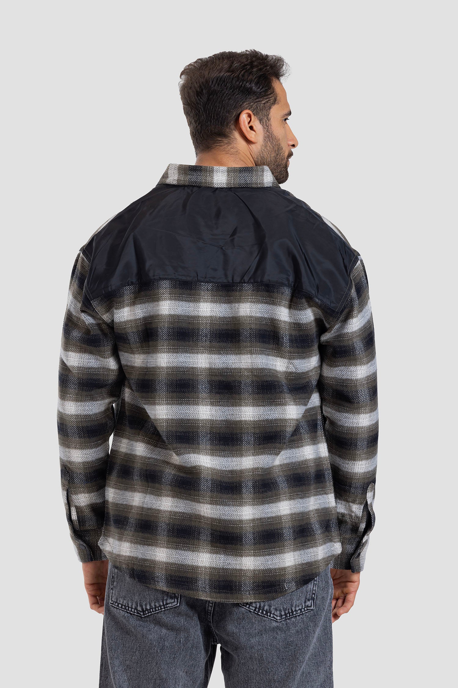 Navy Checked Over Size Shirt