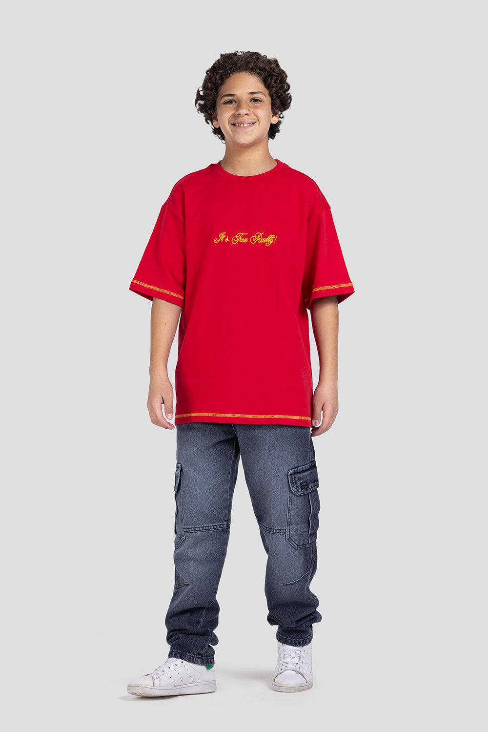 red over size crew neck t-shirt