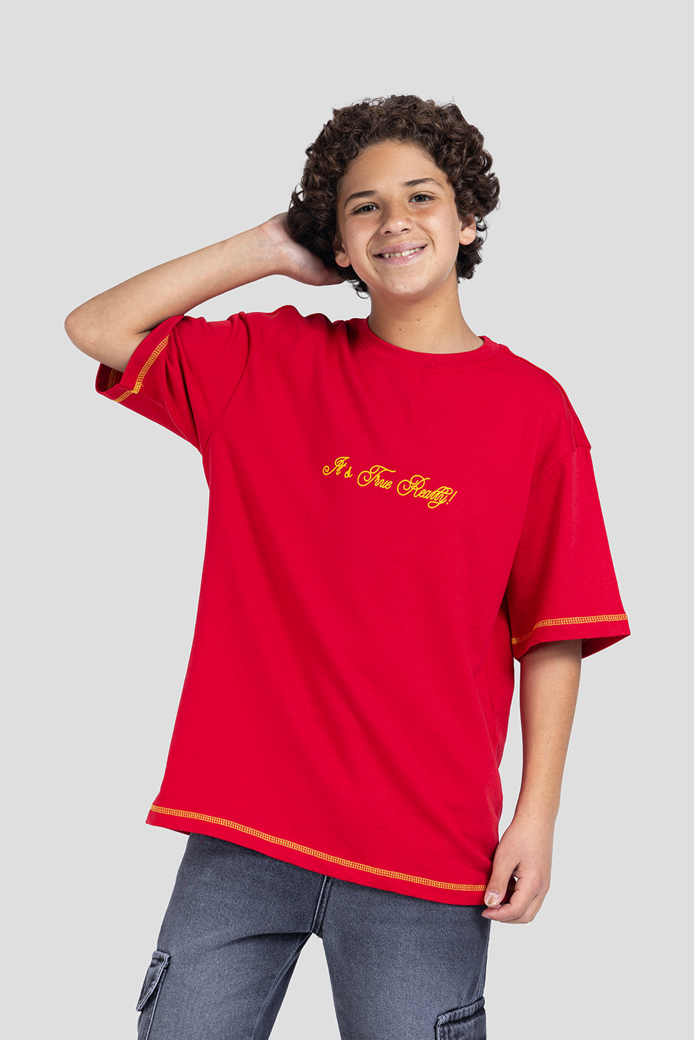 red over size crew neck t-shirt