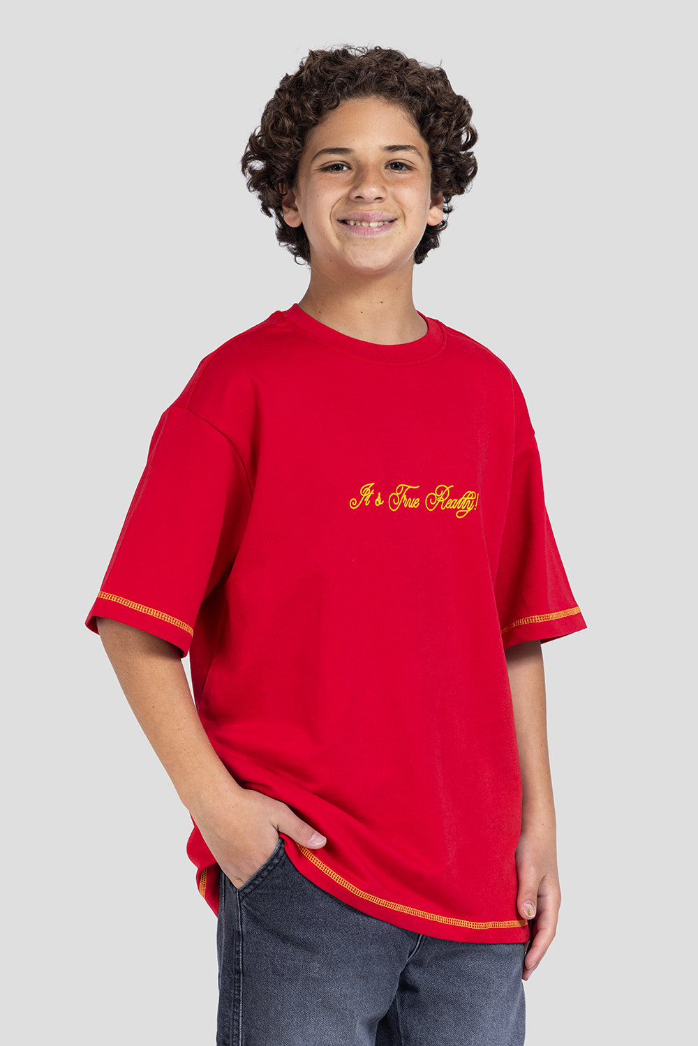 red over size crew neck t-shirt