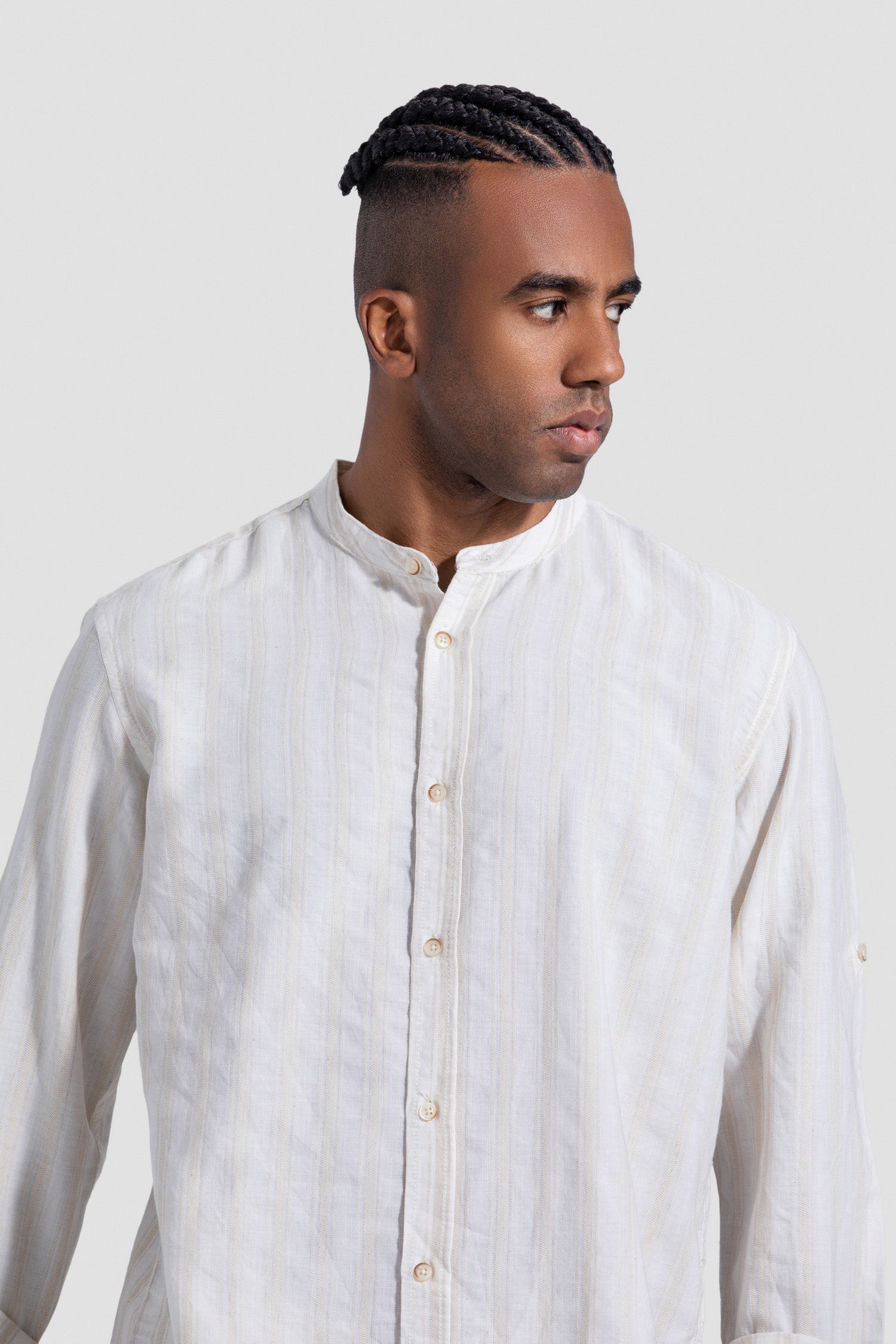 slim Fit Striped Mandarin Collar Shirt
