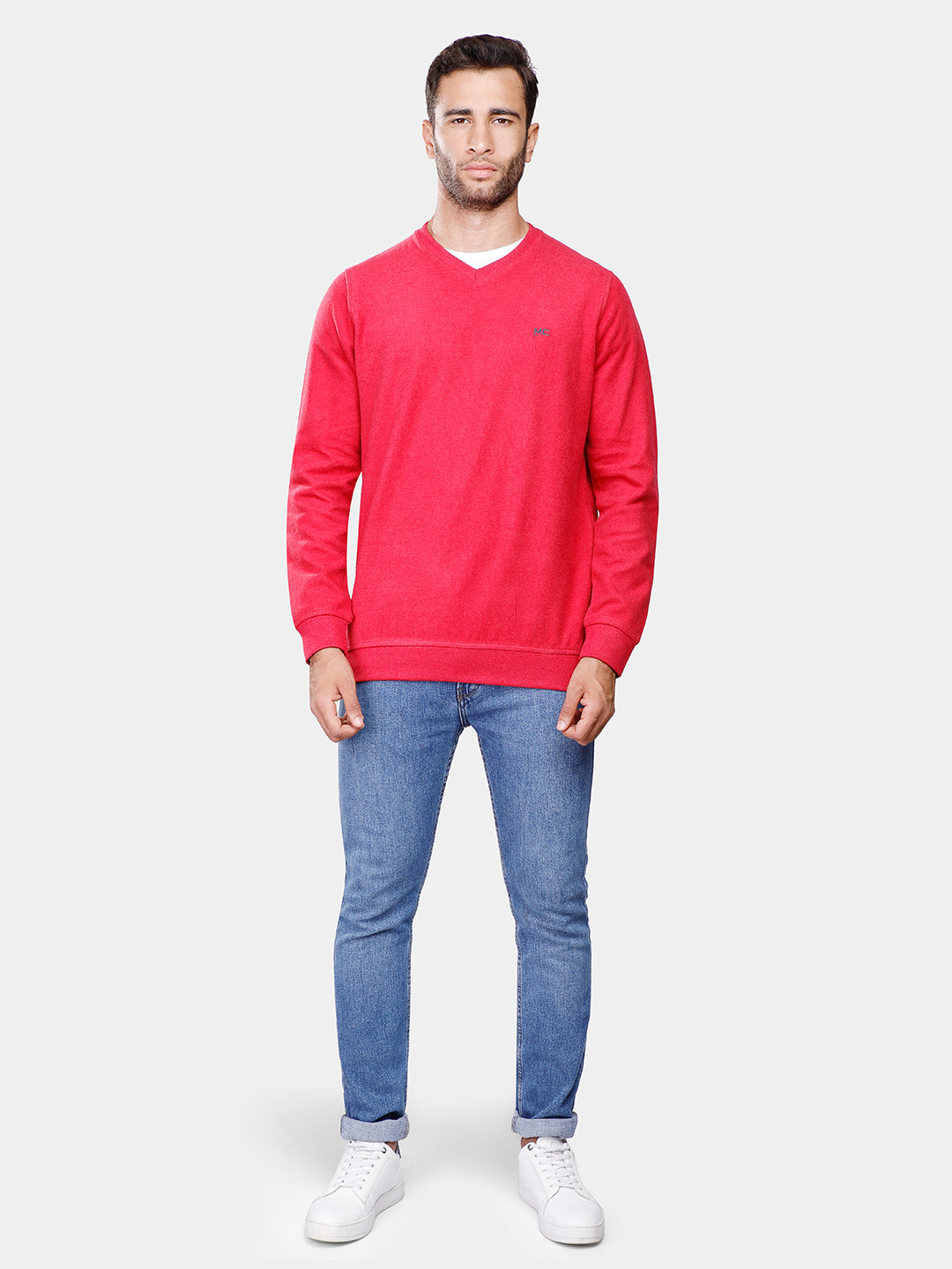 Red  Basic V Neck Sweatshirt