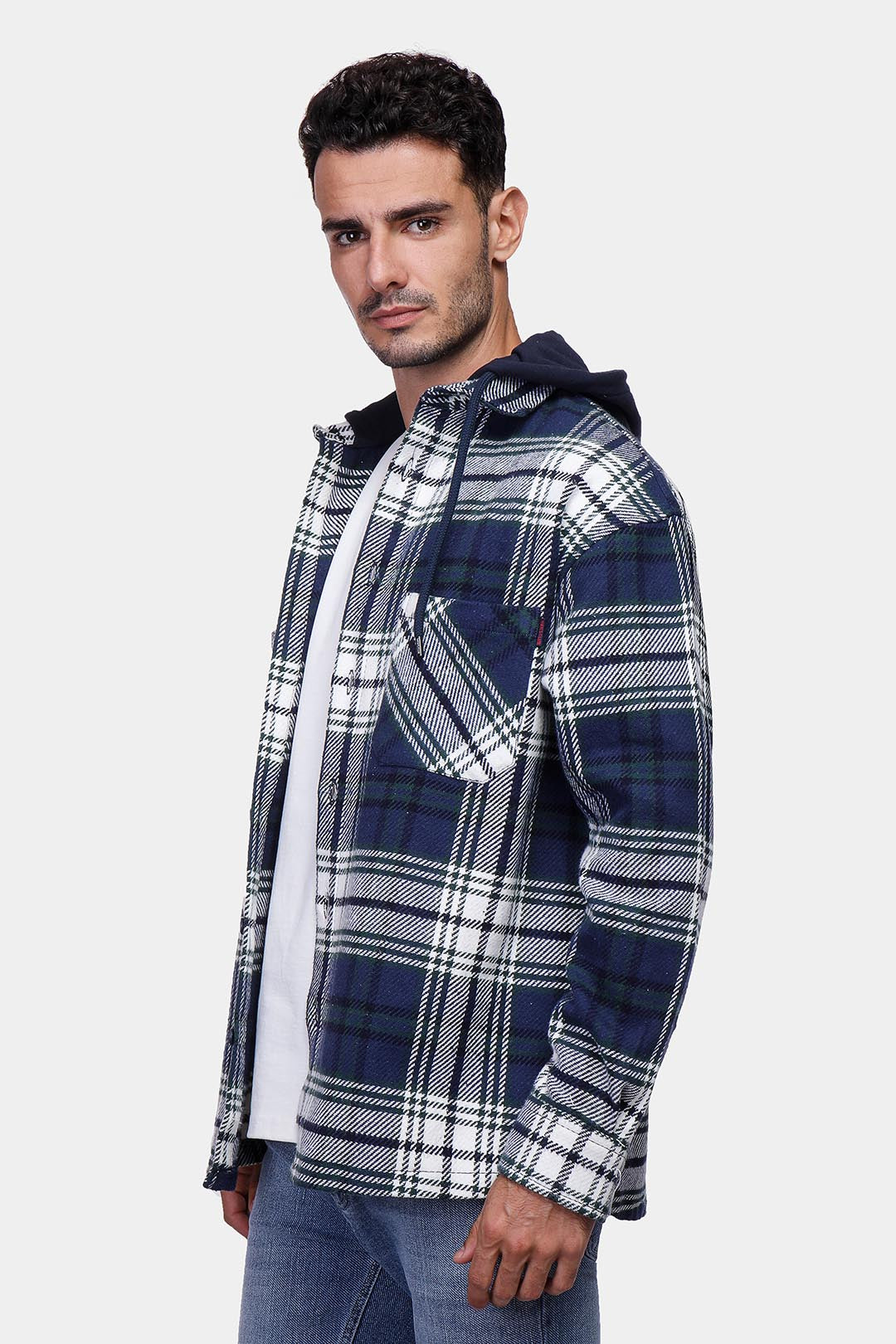 Navy Hoodie Over Size Flannel Shirt