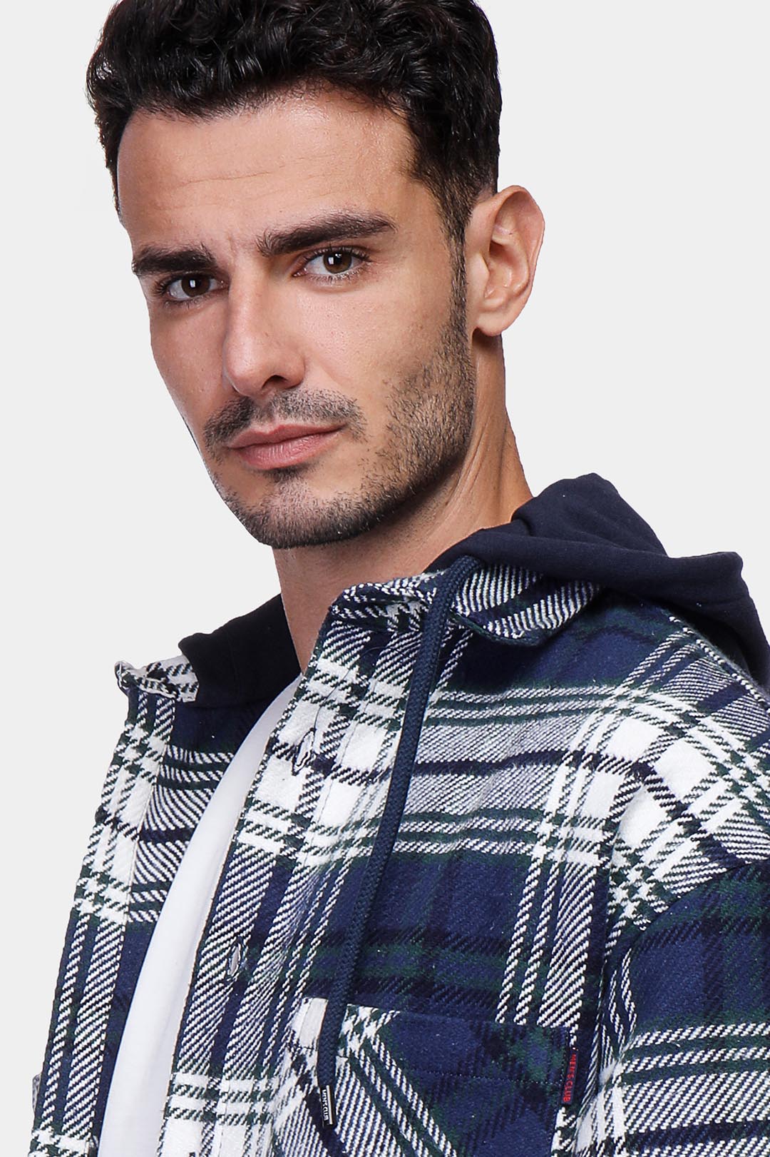 Navy Hoodie Over Size Flannel Shirt